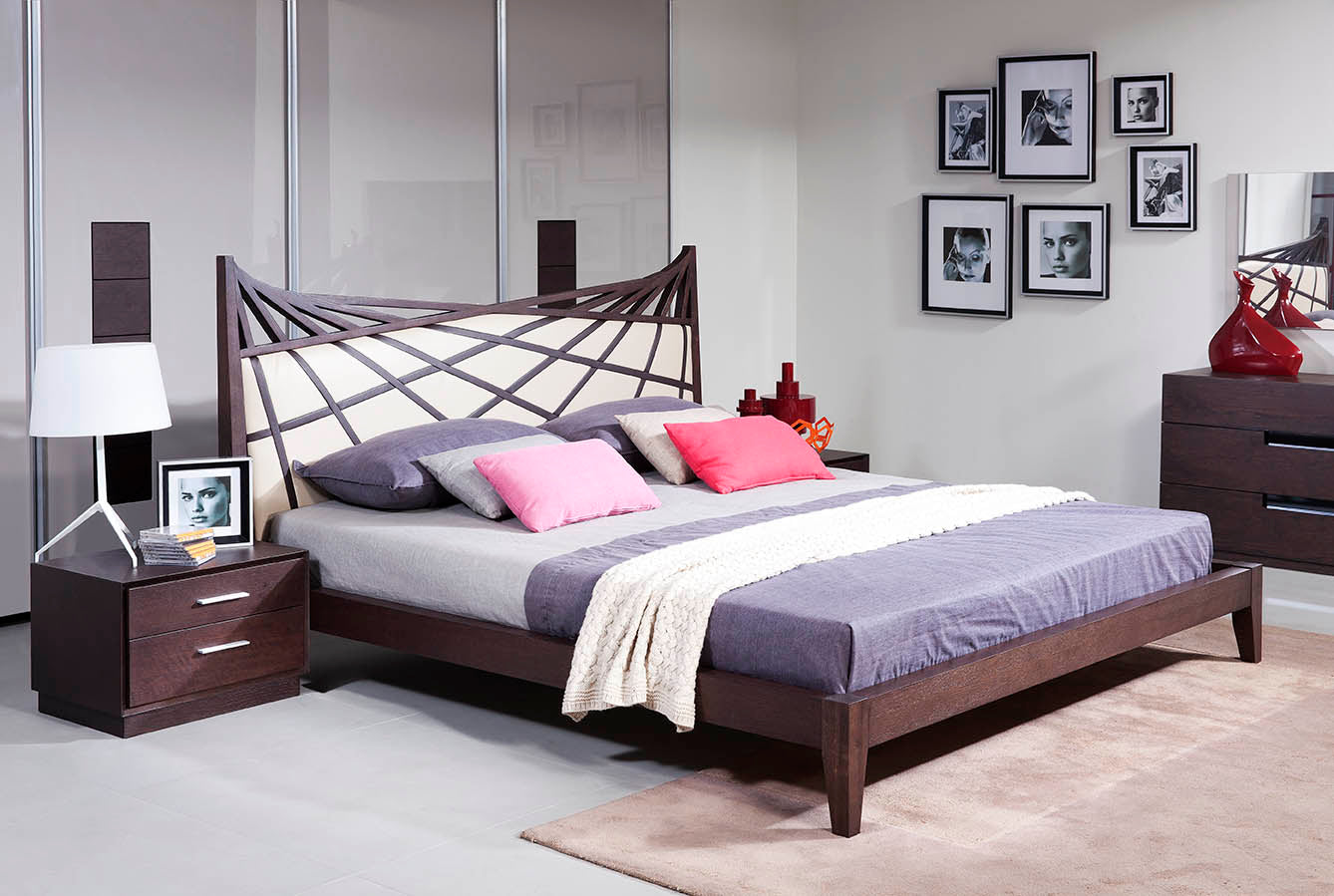 Modrest Prism Modern Brown & Beige Bonded Leather Bed