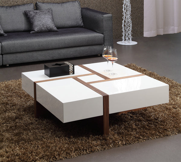 Modrest MH1316C Modern Walnut & White Square Coffee Table