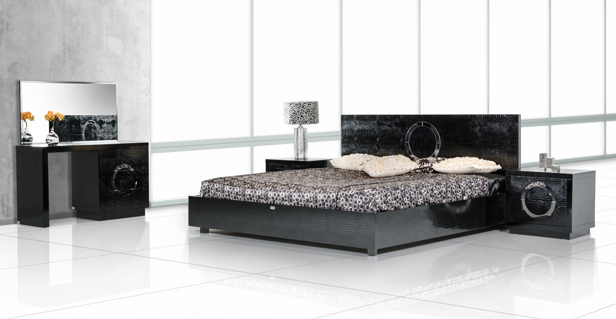 Queen A&X Ovidius Modern Black Crocodile Bed