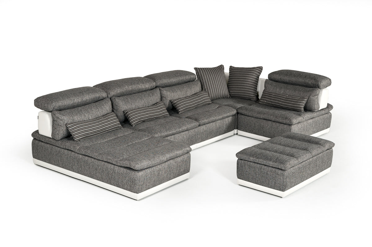 David Ferrari Panorama - Italian Modern Grey Fabric + White Leather Modular Sectional Sofa