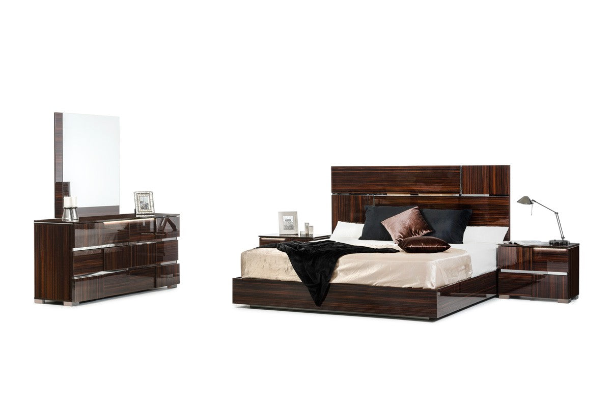 Eastern King Picasso Italian Modern Ebony Lacquer Bed