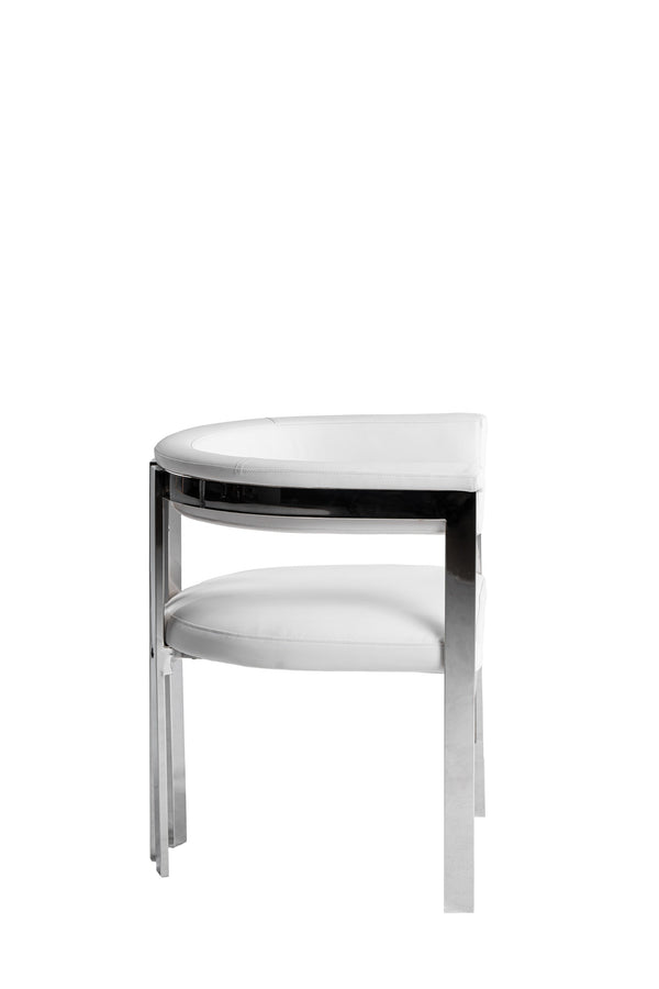 Modrest Pontiac - Modern White Vegan Leather + Stainless Steel Dining Chair