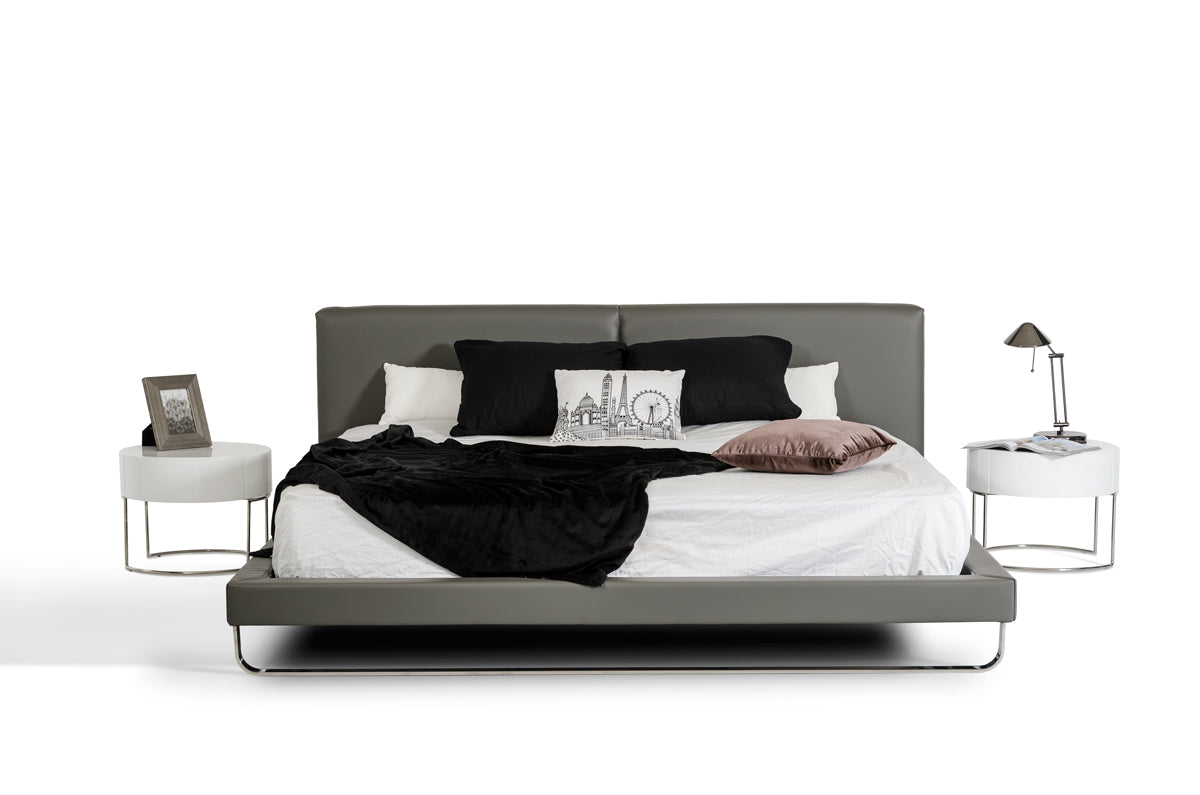 Queen Modrest Ramona Modern Grey Leather Bed