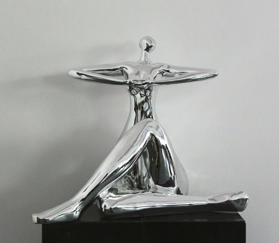 Modrest Lady Yoga - Modern Silver Polyresin Sculpture