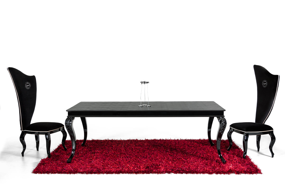 A&X Sovereign Transitional Black Crocodile Dining Table w/ Black Gloss Legs