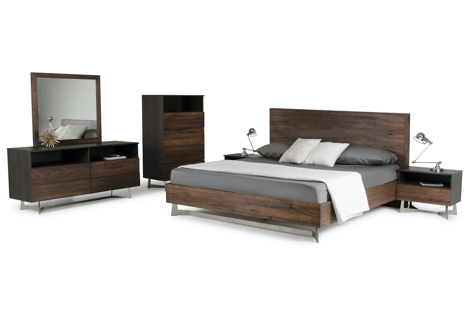 Queen Modrest Wharton Modern Dark Aged Oak Bedroom Set